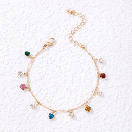 Colorful Peach Heart Pendant Geometric Heart Single Layer Anklet