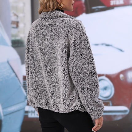 Wholesale Women's Lapel Long Sleeve Zipper Reversible Fleece Jacket