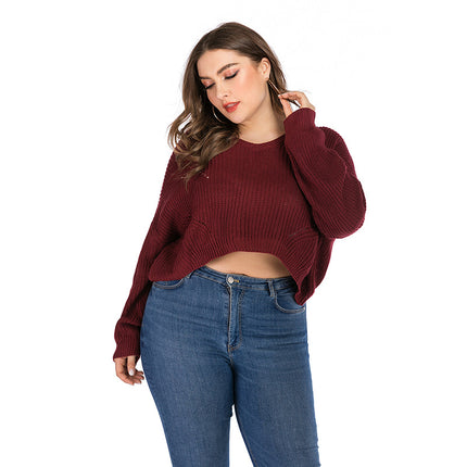 Suéter corto de talla grande para mujer Otoño Invierno Prendas de punto de manga larga