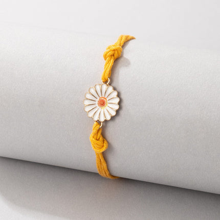 Yellow Braided Rope Pastoral Style Small Daisy Flowers Single Layer Anklet