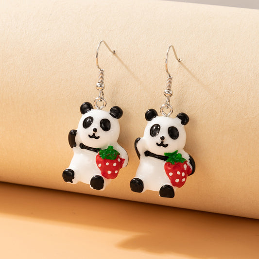 Wholesale Cute Resin Hand-Painted Panda Duck Animal Earrings