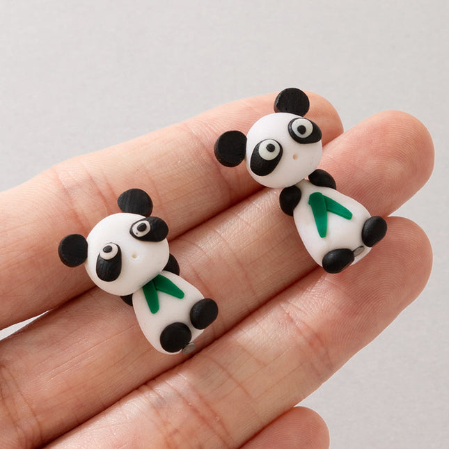 Handmade Cartoon Red Panda Soft Pottery Split Earrings