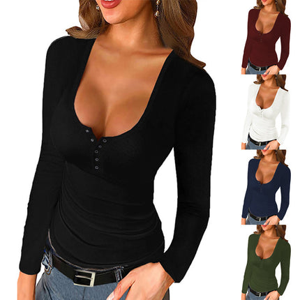 Wholesale Women's Spring Solid Color Skinny Long Sleeve Top