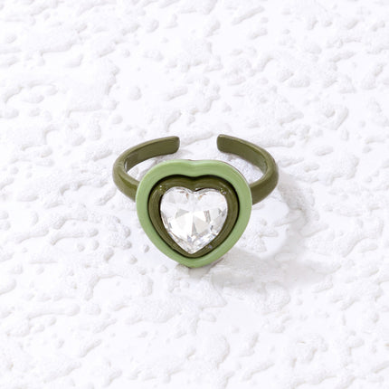 Love Rhinestone Acrylic Resin Peach Heart Single Open Ring