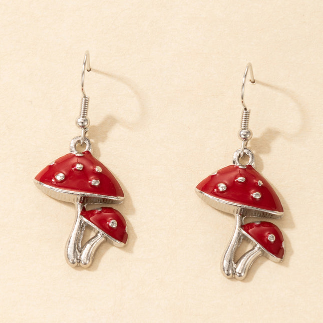 Red Mushroom Oil Drop Irregular Geometric Alloy Earrings