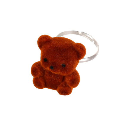 Cute Plush Bear Ring Adorable Pet Animal Opening Adjustable Ring