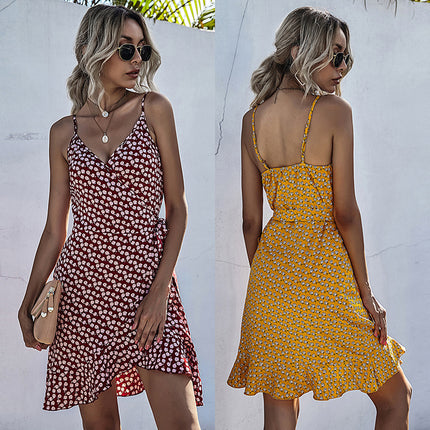 Wholesale Women's Summer Ruffle Beach Sling Peach Heart Neck Dress