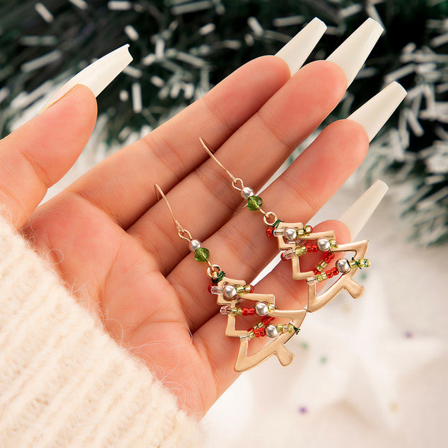 Colorful Christmas Tree Hand Beaded Cartoon Earrings