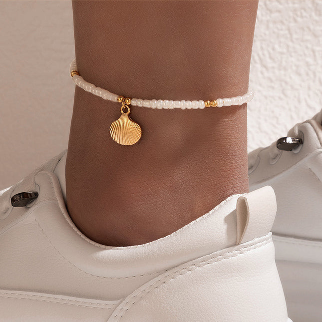 Shell Beaded Single Layer Anklet Beach Style Rice Bead Anklet