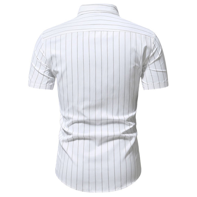 Camisa blanca de verano para hombre Camisa casual a rayas con solapa delgada