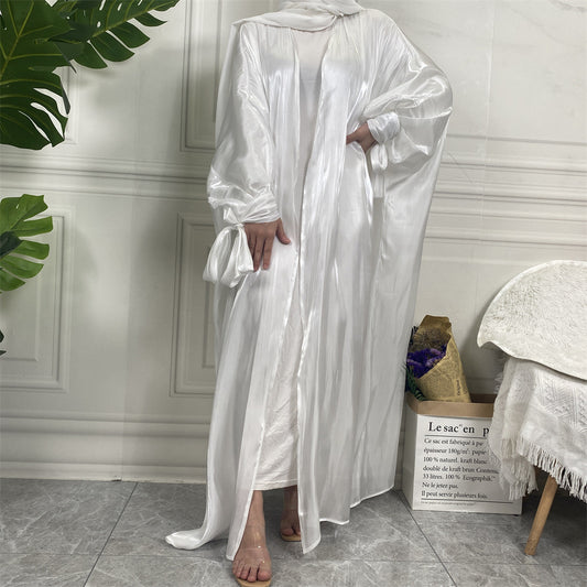 Islamic Arabic Shiny Silk Cardigan Robe With Sleeves