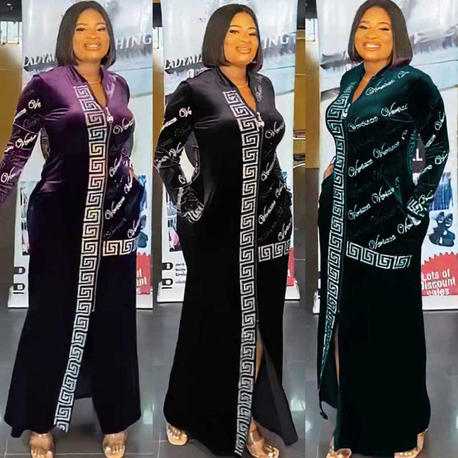 Wholesale African Muslim Women's Long Sleeve Robe Ironing Rhinestones Dress