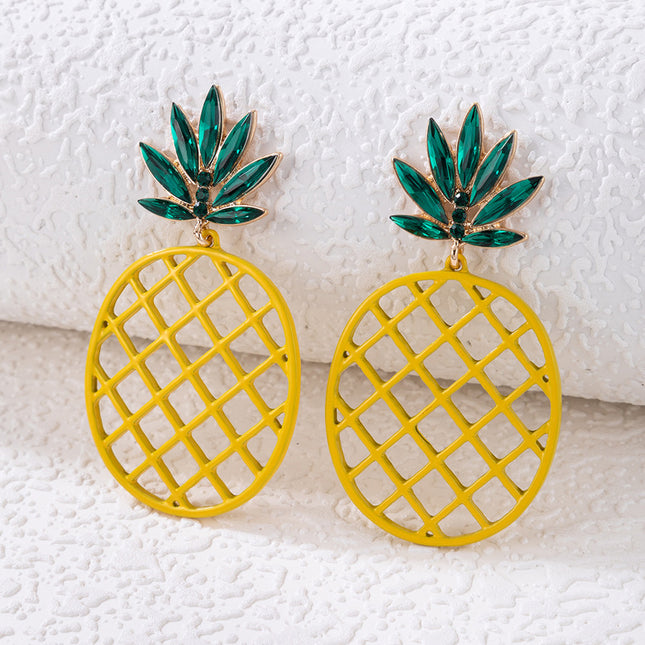 Pineapple Stud Earrings Spray Painted Geometric Cutout Fruit Cartoon Earrings