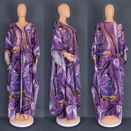 Wholesale African Women's Chiffon Cardigan Oversized Robe Pants Two-Piece Set