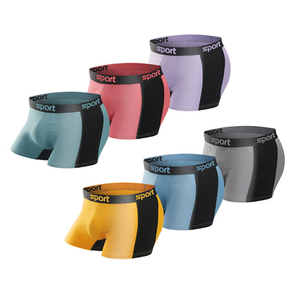 Wholesale Men's Cotton Mid Waist Color Block Boxer Briefs Underwear