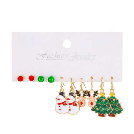 Christmas Cartoon Oil Drip Elk Santa Claus Christmas Tree Earrings