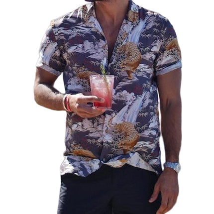 Wholesale Men's Summer Casual Tiger Print Short Sleeve Shirt Top