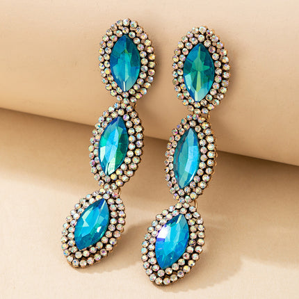 Glass Drill Blue Rhinestone Earrings