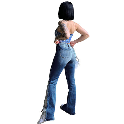 Wholesale Ladies High Stretch Tattered Flared Jeans