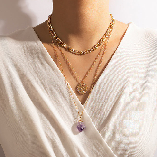 Irregular Matching Purple Crystal Stone Necklace