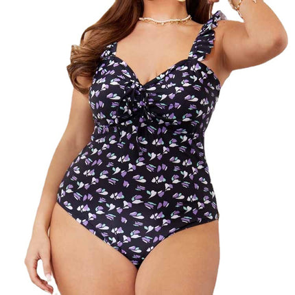 Wholesale Women's Drawstring Ruffle Shoulder Strap Plus Size One-Piece Swimsuit