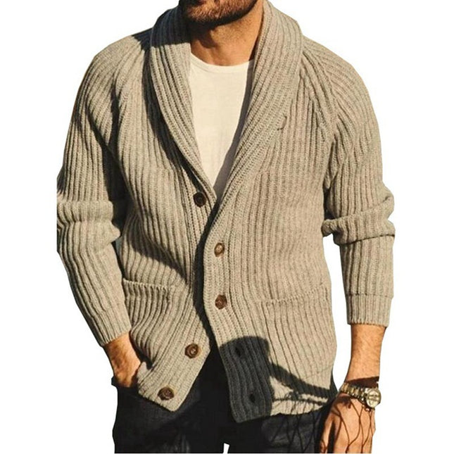 Chaquetas de suéter de manga larga con solapa de color sólido para hombre