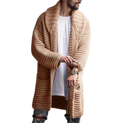 Wholesale Men's Fall Winter Mid Length Lapel Cardigan Sweater Jacket
