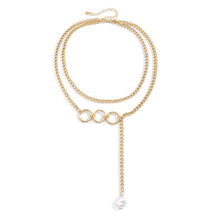 Circle Chain Necklace Shaped Pearl Pendant Necklace