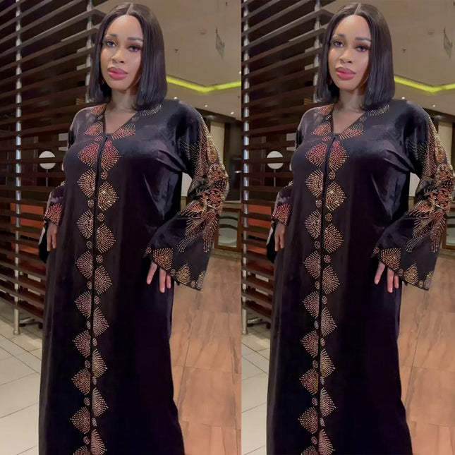 Großhandel nigerianischen afrikanischen Damen Kleid Gold samt V-Ausschnitt Robe