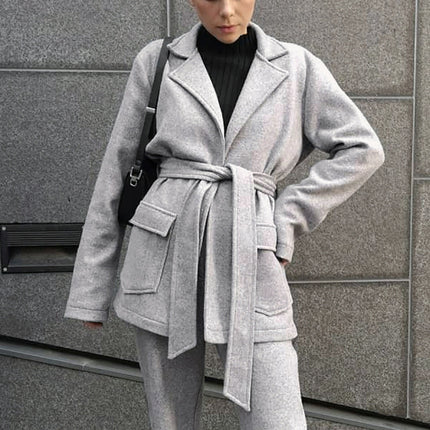 Wholesale Women's Fall Winter Thick Long Sleeve Blazer Coat Pants Two Piece Set