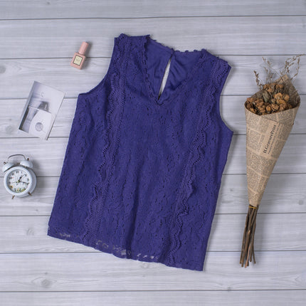 Wholesale Women's Solid Color Cutout Knitted Lace Vest