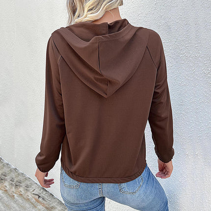 Wholesale Women's Fall Winter Casual Hooded Button Pullover Hoodie