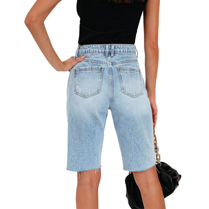 Wholesale Women's High Stretch Mid Waist Mid Length Denim Shorts