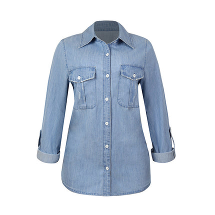 Wholesale Women's Summer Casual Washed Blue Denim Top