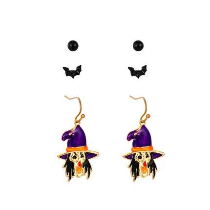 Spider Web Skull Halloween Gothic Retro Exaggerated Bat Earrings