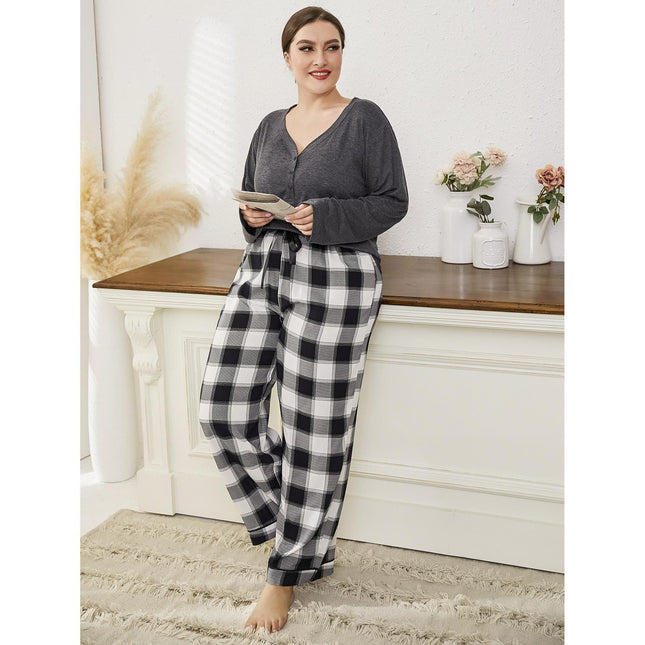 Großhandel Plus Size Damen Pyjama Plaid Langarm Plus Homewear Zweiteiler