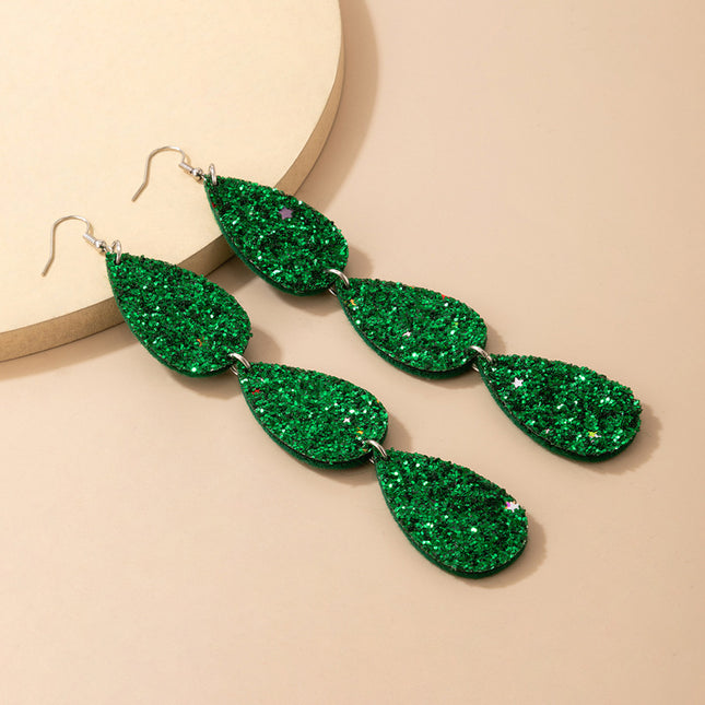 Wholesale Christmas Green Sequin Geometric Star Earrings