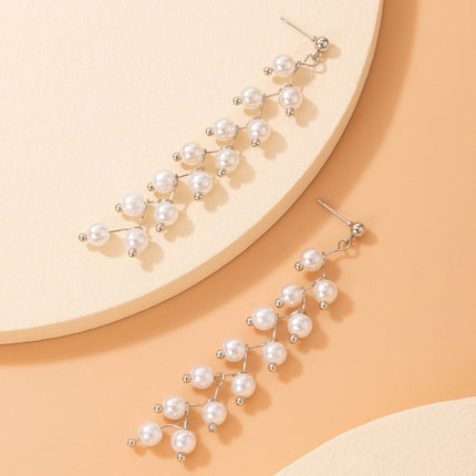 Pearl Tassel Stud Earrings Geometric Simple Beaded Earrings