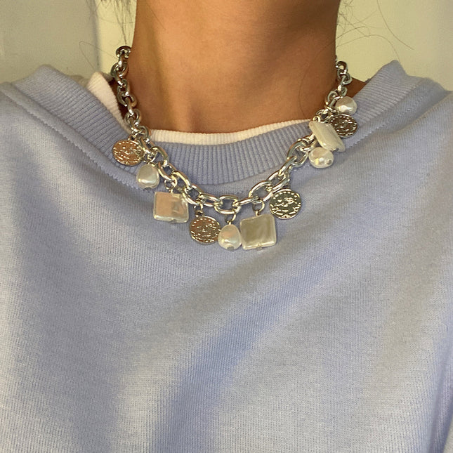 Großhandel Perle Tag Halskette Metallkette Schlüsselbein Halskette