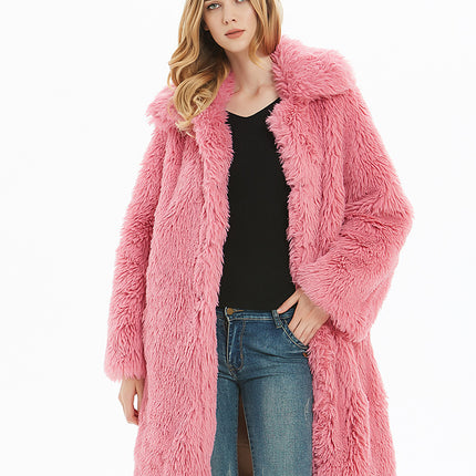 Wholesale Women's Faux Fur Outerwear Lapel Coat Long Wool Coat