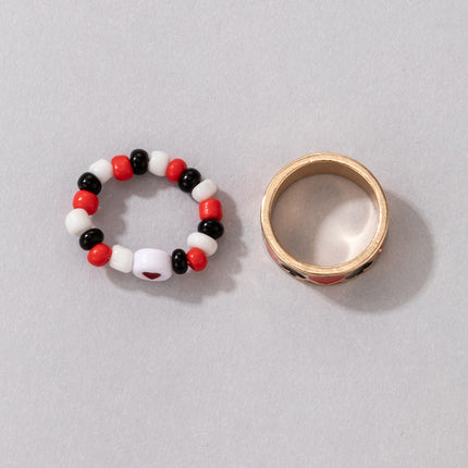 Love Mixed Color Rice Beads Drip Oil Stacked Ring