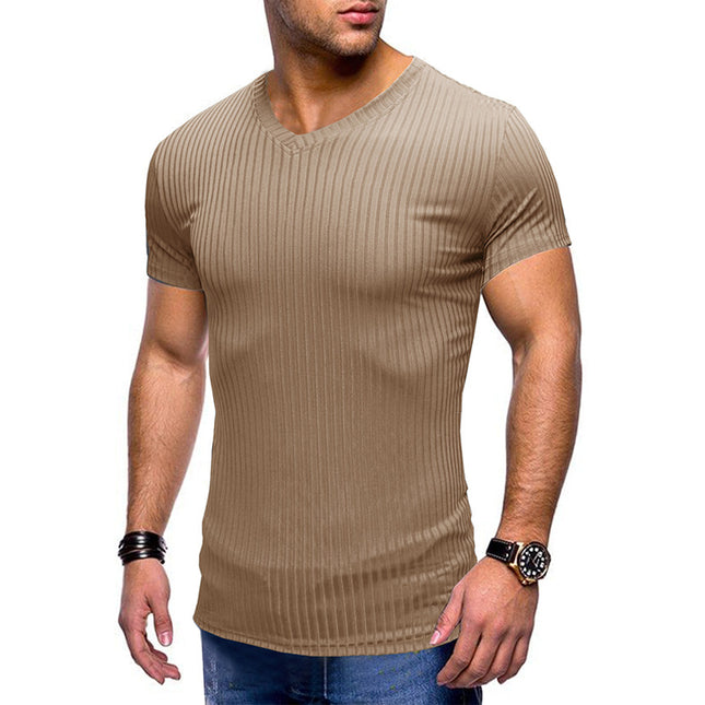 Wholesale Men's Summer Solid Color Small V Neck Short Sleeve T-Shirt