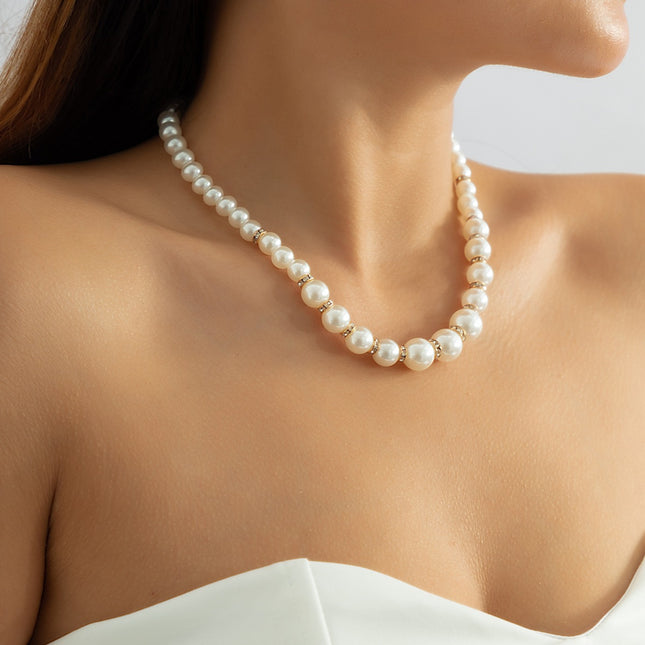 Pearl Clavicle Necklace Rhinestone Geometric Necklace