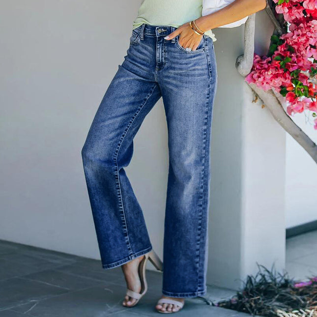 Jeans elásticos de pierna ancha sueltos para mujer