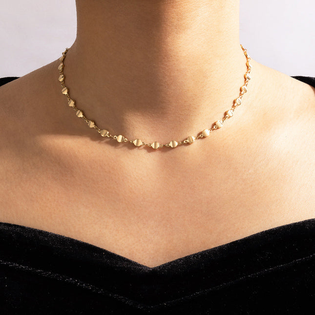 Simple Gold Geometric Disc Buckle Single Layer Alloy Necklace