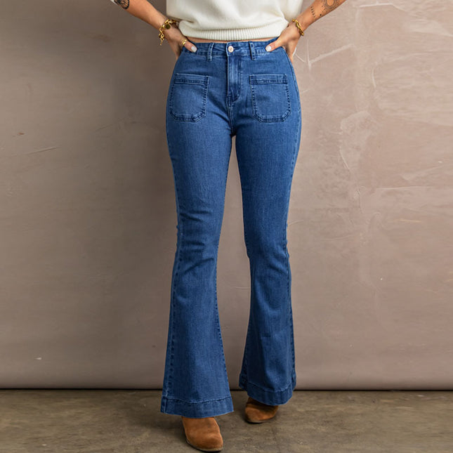 Wholesale Ladies High Waist High Elastic Bootstrap Pants Slim Jeans
