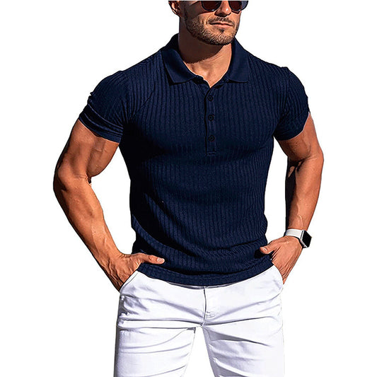 Wholesale Men's Summer High Stretch Vertical Stripe Short Sleeve Polo Shirt