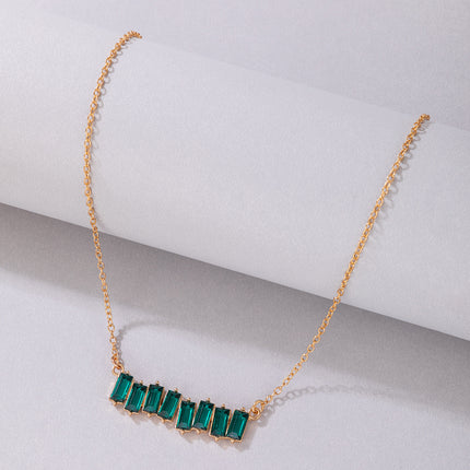 Colorful Square Rhinestone Imitation Gemstone Single Layer Clavicle Chain Necklace