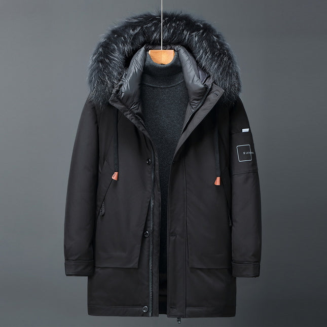 Wholesale Men's Mid-Length Hooded Fur Collar Winter Down Jacket
