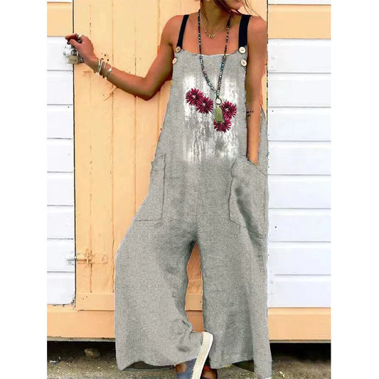 Wholesale Women's Loose Casual Printed Overalls Jumpsuit